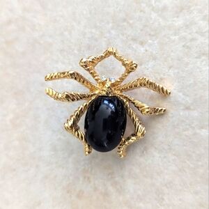 St. John Goldtone, Onyx, and Rhinestone Spider Brooch/Pin